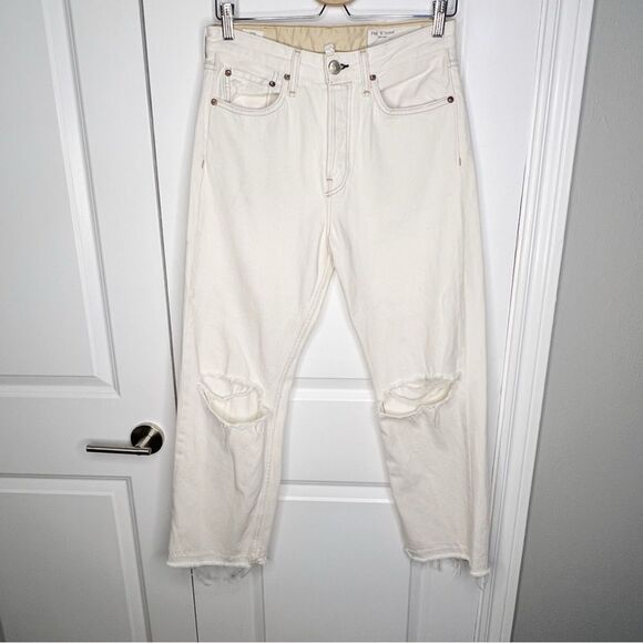 Rag & Bone Maya High-Rise Straight Jeans - Ecru with holes Distressed Size 27 - Picture 5 of 12